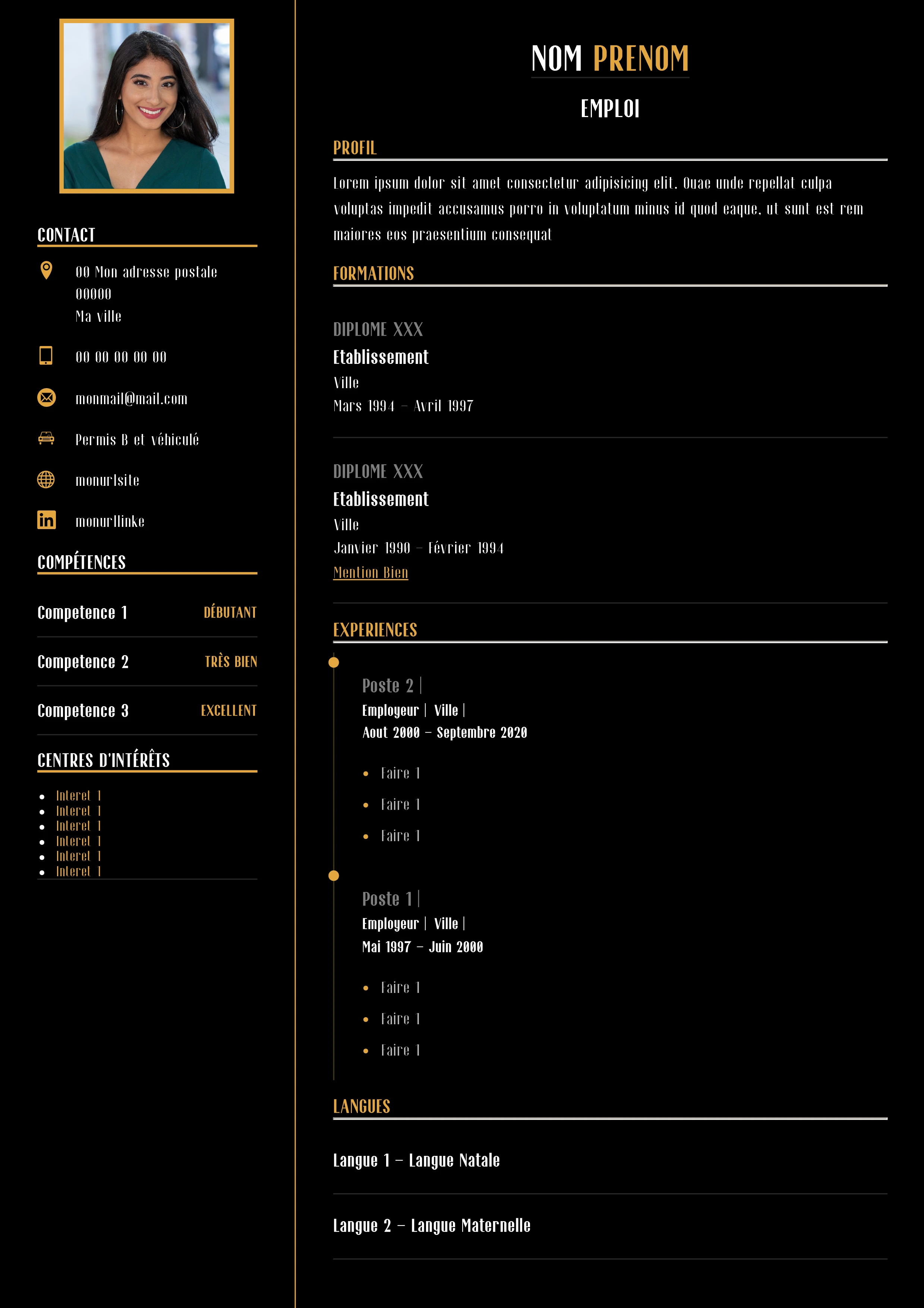 Modèle de CV sombre